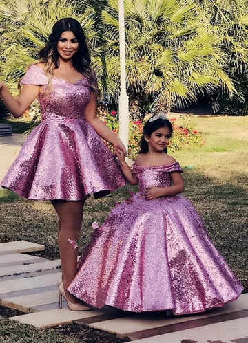 purple dress for mom and daughter open lace back dress Purple Mother-Daughter Prom Dresses HER SHOP