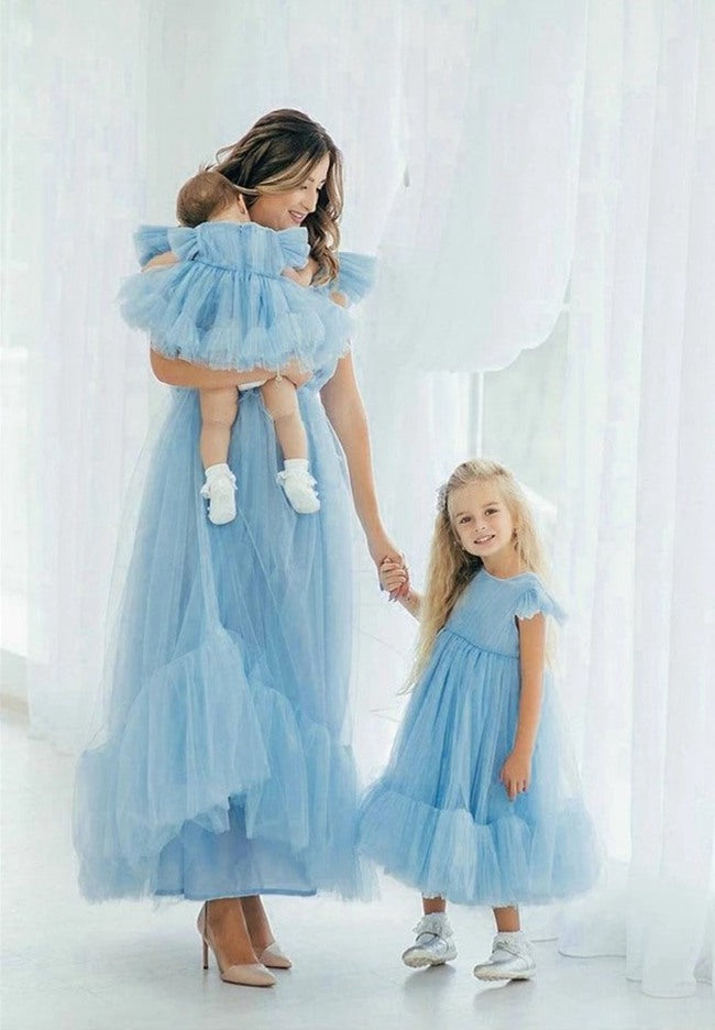 Light Blue Tulle Mother Daughter Matching Formal Dress MGD015
