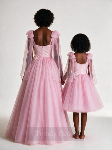 Pink Tulle Mother Daughter Matching Formal Dress MGD017