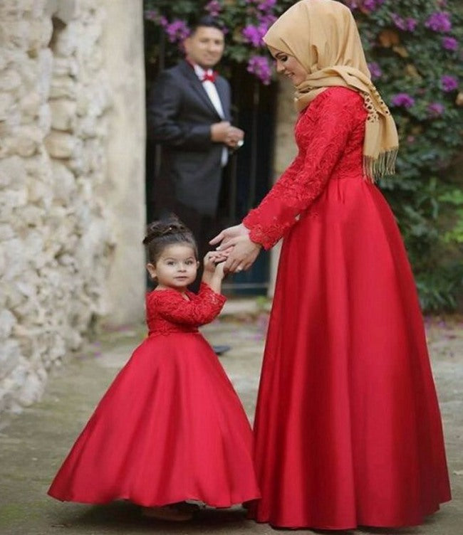 Elegant Long Sleeve Mother Daughter Matching Formal Dress MGD020