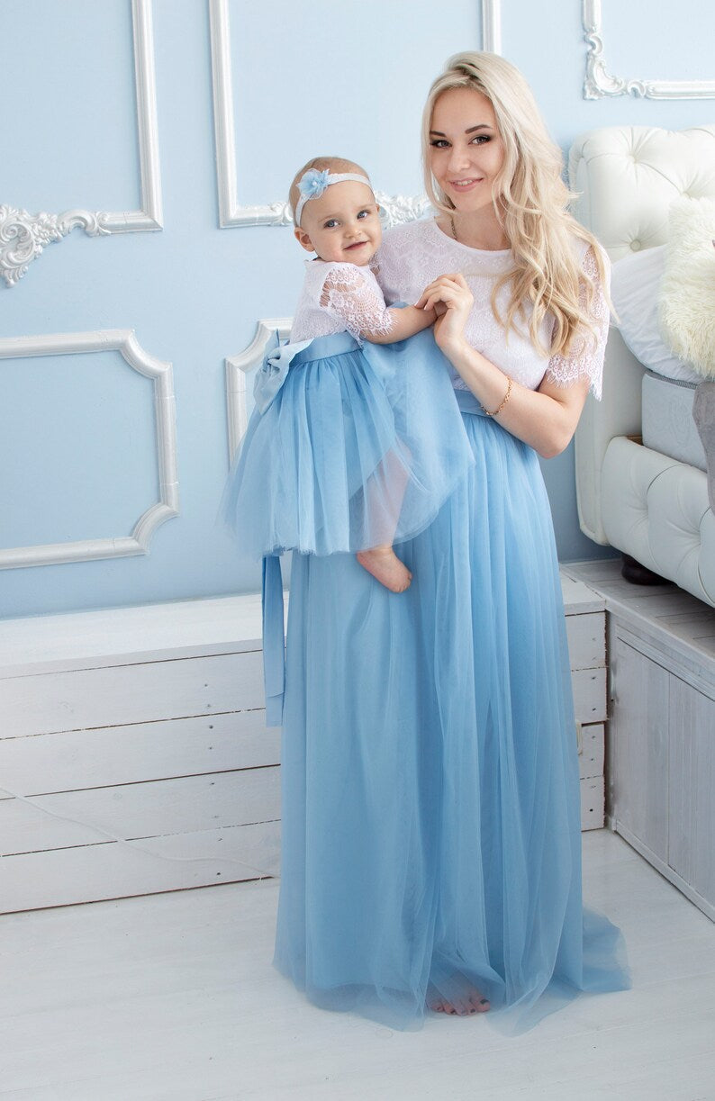 Blue Mother Daughter Matching Formal Dress MGD023