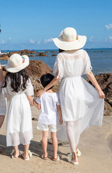 White Boho Maxi Beach Mother Daughter Matching Formal Dress MGD030