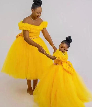 Yellow Puffy Mother Daughter Matching Formal Dress MGD102