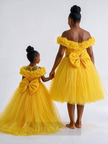 Yellow Puffy Mother Daughter Matching Formal Dress MGD102