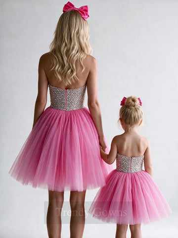 Fuchsia Short Sweetheart Mother Daughter Matching Formal Dress MGD103
