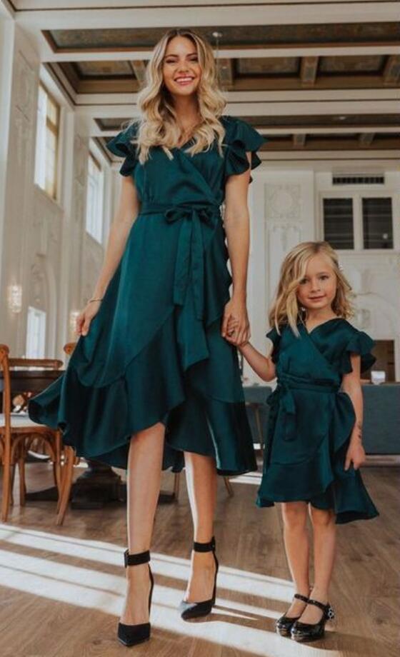 Mother Daughter Matching Ink Blue Christmas Party Dress MGD106
