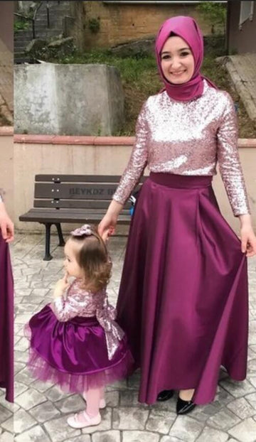 Sequin Long Sleeve Arabic Mother Daughter Matching Gowns MGD115