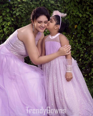 Trendy Lilac Mother Daughter Matching Gowns MGD124