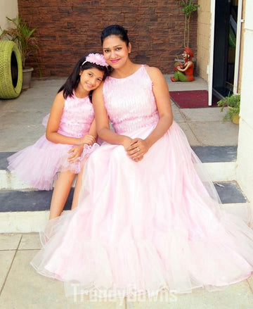 Trendy Two Piece Pink Mother Daughter Matching Gowns MGD125