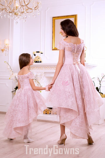 Pink High Low Mother Daughter Matching Gowns MGD129
