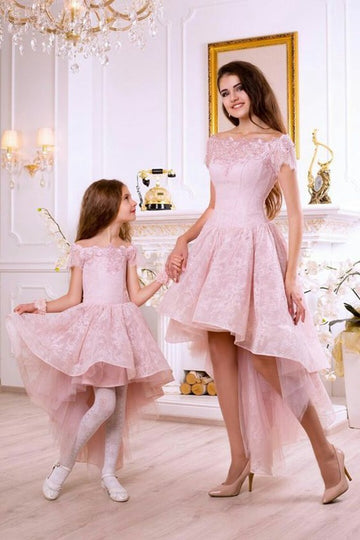 Pink High Low Mother Daughter Matching Gowns MGD129