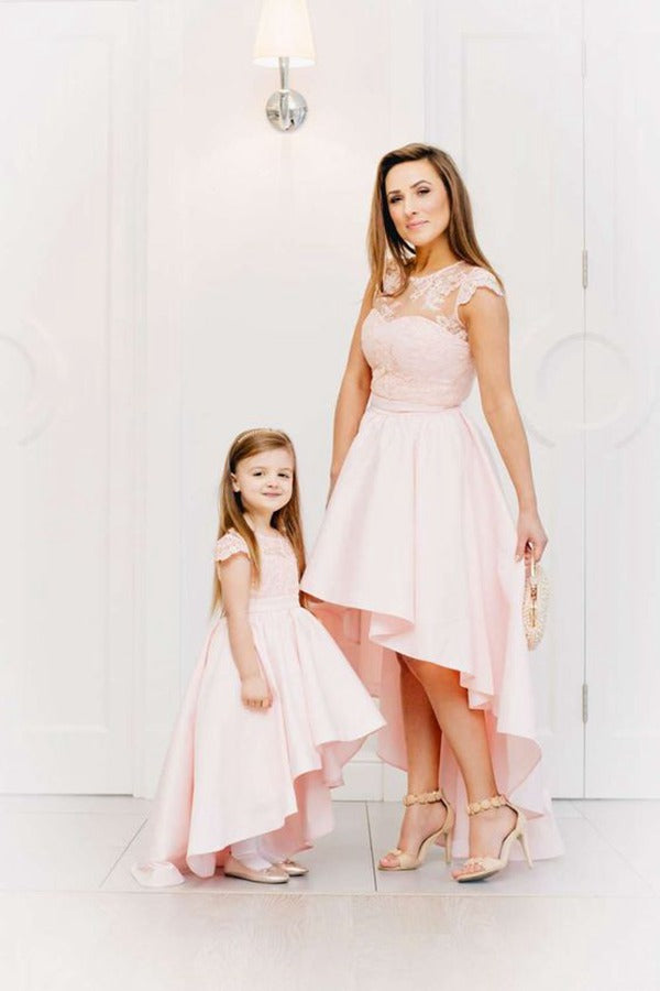 Trendy Pink High Low Mother Daughter Matching Gowns MGD130
