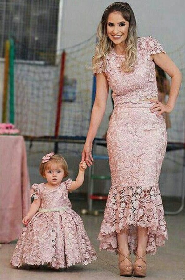 Pink Lace Mother Daughter Matching Gowns MGD132