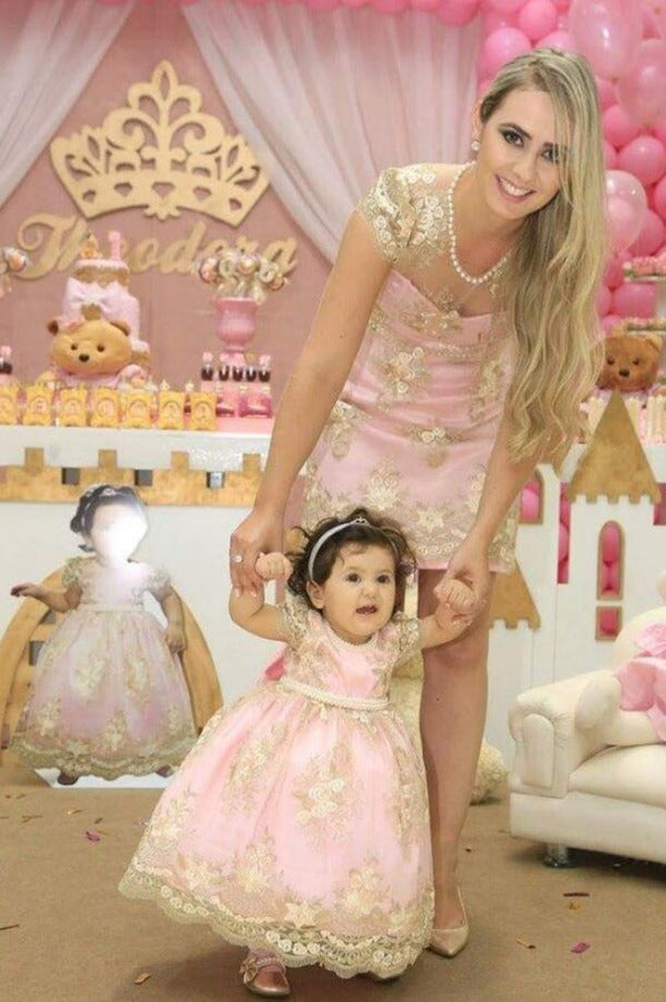 Pink Lace Mother Daughter Matching Gowns MGD133