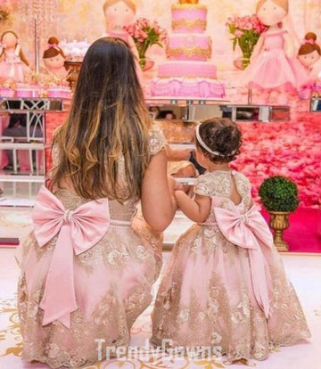Pink Lace Mother Daughter Matching Gowns MGD133