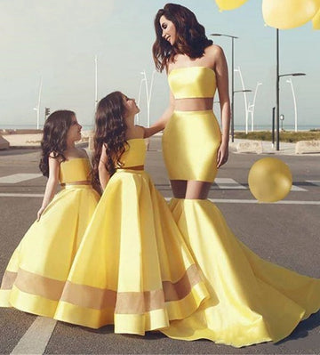 Yellow Two-Piece Mother Daughter Matching Gowns MGD148
