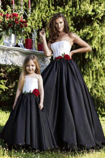Black and White Mother Daughter Matching Gowns MGD149