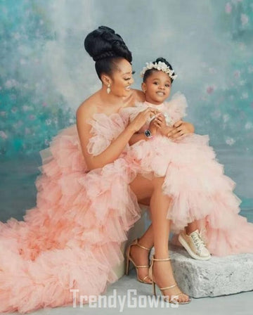 Pink Ruffles High Low Mother Daughter Matching Gowns MGD152
