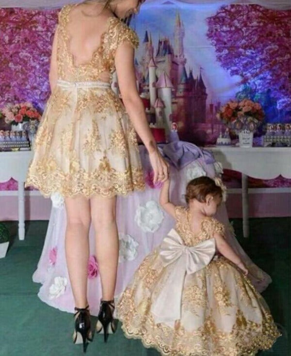 Gold Lace Mother Daughter Matching Gowns MGD153