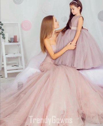 Dusty Pink Tulle Mother Daughter Matching Gowns MGD157