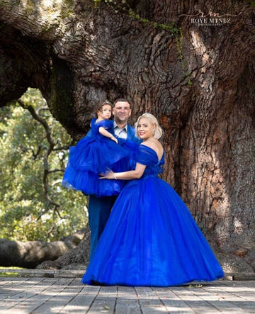 Royal Blue Ball Gown Tulle Mother Daughter Matching Gowns MGD158