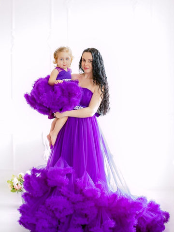 Purple Tulle Mother Daughter Matching Gowns MGD160