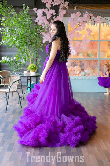 Purple Tulle Mother Daughter Matching Gowns MGD160