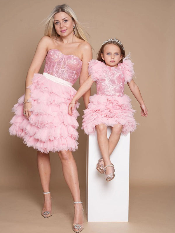 Short Pink Mother Daughter Matching Gowns MGD163