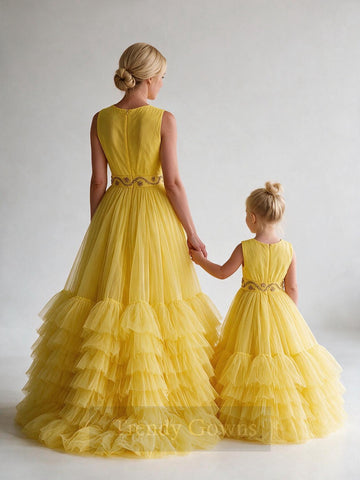 Yellow Tulle Mommy and me Matching Gowns MGD168
