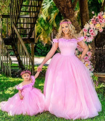 Pink Ruffles Tulle Mother and Me Matching Gowns MGD171
