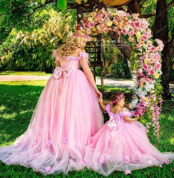 Pink Ruffles Tulle Mother and Me Matching Gowns MGD171
