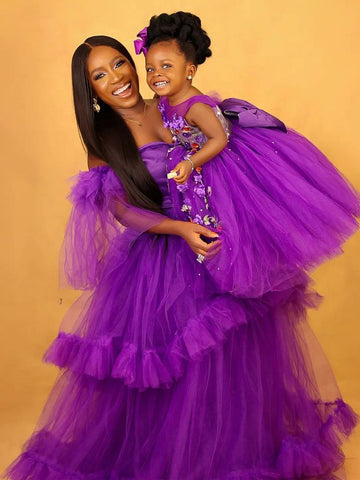 Purple Tulle Mommy and Me Matching Gowns MGD175