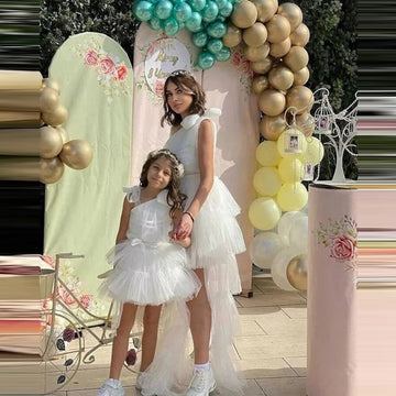 White Tulle One Shoulder High low Mommy and Me Matching Gowns MGD181