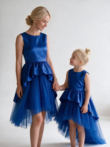 Royal Blue High-low Mother and Me Matching Gowns MGD187