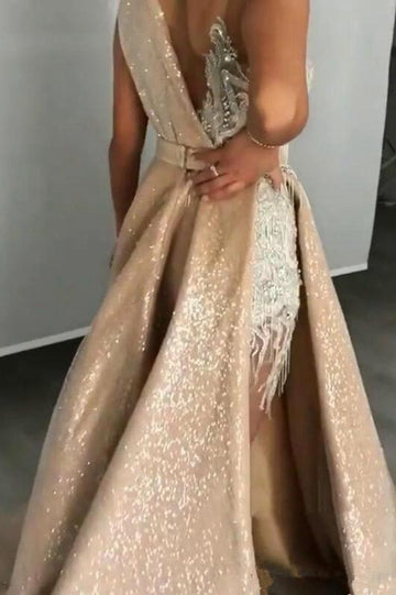 Glamorous Champagne Detachable Skirt Prom Gowns JTE011