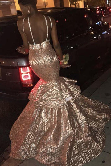 Sexy Gold Straps Mermaid Prom Dress JTE017