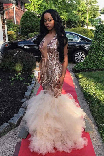 Sexy Deep V-neck Sequins Mermaid Prom Dress JTE018
