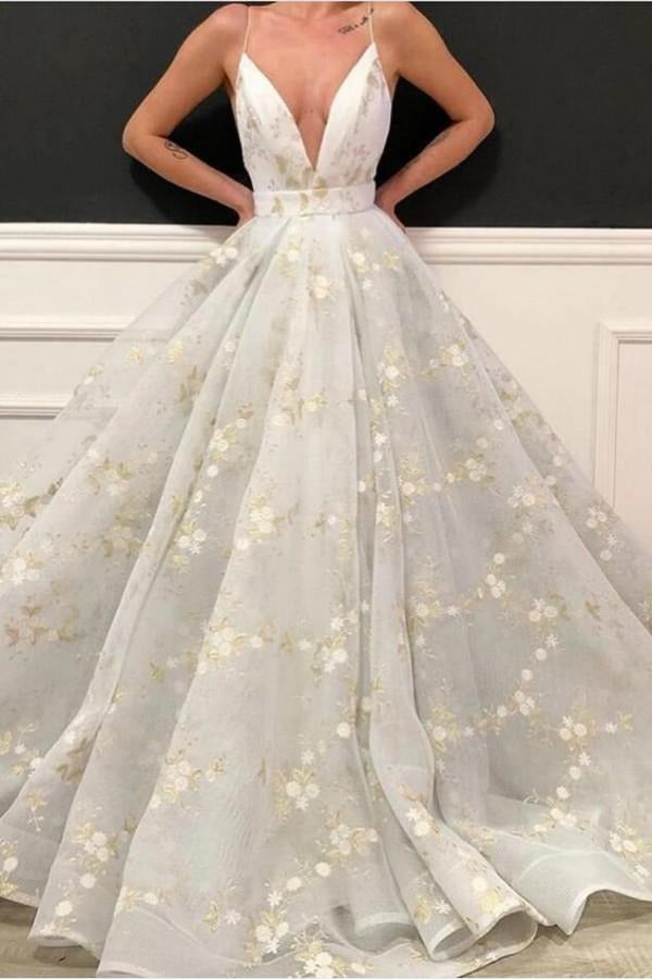Sexy V Neck Ball Gown White Prom Dress JTE022
