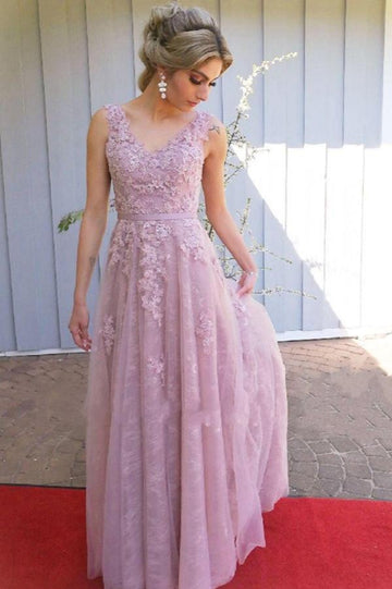 Pink Lace Tulle Prom Dress JTE023