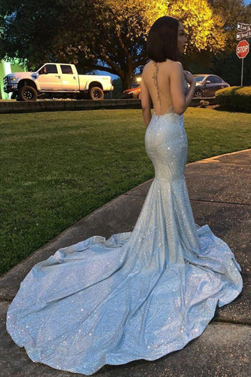 Silver Mermaid Bling Bling Halter Evening Gowns JTE034