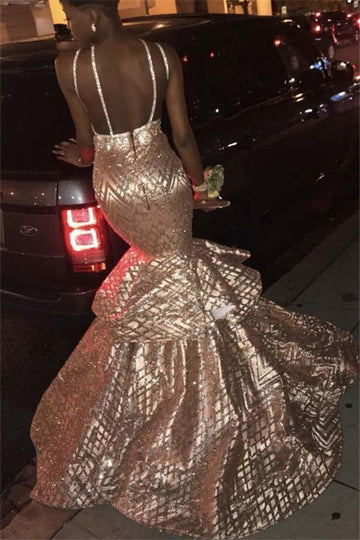 V-neck Mermaid Pattern Evening Gown JTE049