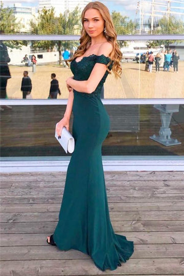Ink Blue Lace Mermaid Off The Shoulder Evening Gown JTE050