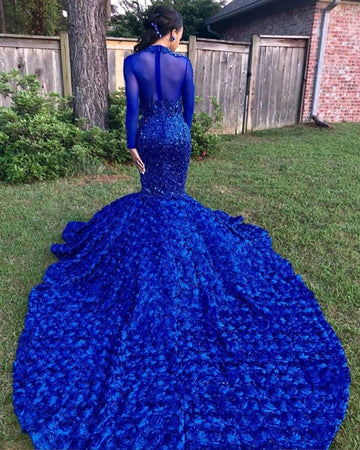 Royal Blue Long Sleeves Lace Mermaid Evening Gown JTE059