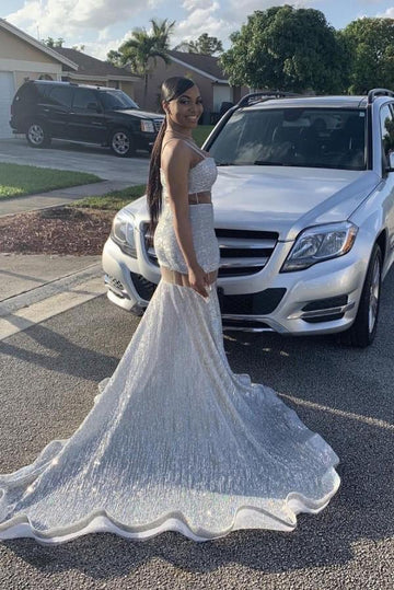 White Illusion Sweep Train Mermaid Evening Gown JTE066