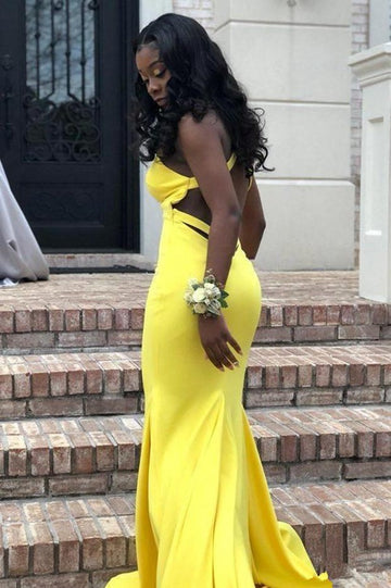 Yellow V-neck Daffodil Mermaid Evening Gown JTE081