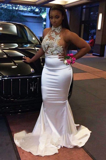 Plus Size White Halter Appliques Mermaid Evening Gowns JTE085 Plus Size White Halter Appliques Mermaid Evening Gowns JTE085