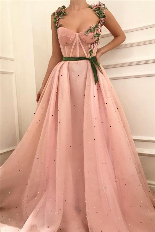 Pink Tulle Appliques Prom Dress JTE100
