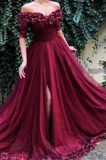 Burgundy A-line Off The Shoulder Applique Prom Gown JTE120 Burgundy A-line Off The Shoulder Applique Prom Gown JTE120