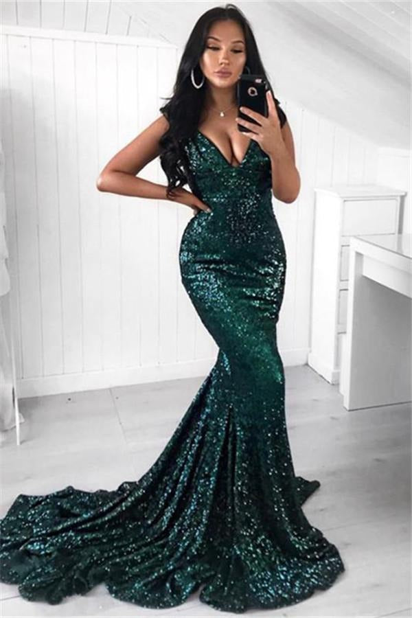 Petite Green Sequins Mermaid Evening Gown JTE164