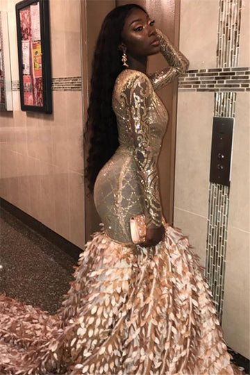 Long Sleeve V-Neck Applique Mermaid Evening Gown JTE167